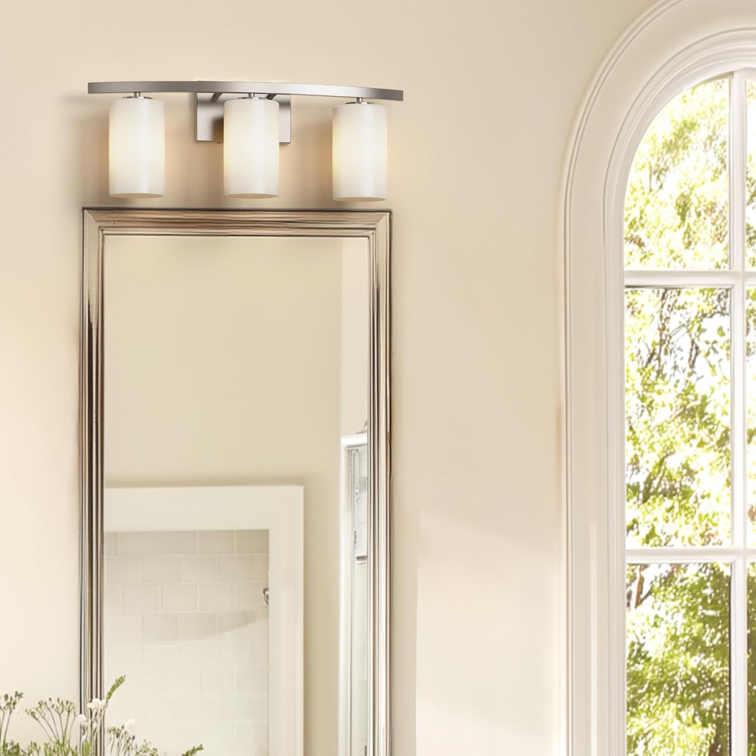 Talos 3-Light Vanity Light in Brushed Nickel with Satin Etched Glass Shade for Hallway, Entryway, Passway, Dining Room, Bathroom, Garage, Kitchen, Balcony, Living Room