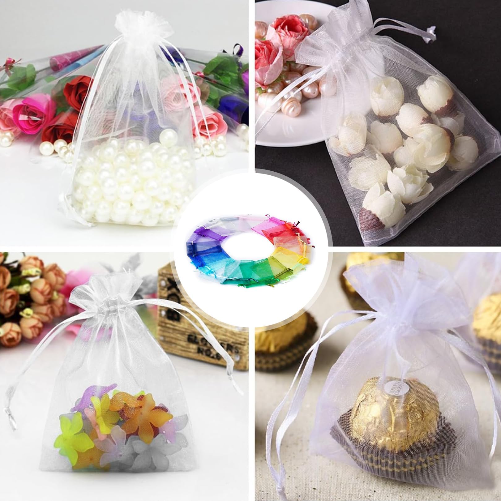 Gjinxi 100 Pcs Moon Star Organza Bags, 3.5 X 4.7 Inch Wedding Favor Bags Jewelry Candy Bag With Drawstring Little Mesh Gift Pouch For Wedding Party Christmas Eid Mubarak - View #3