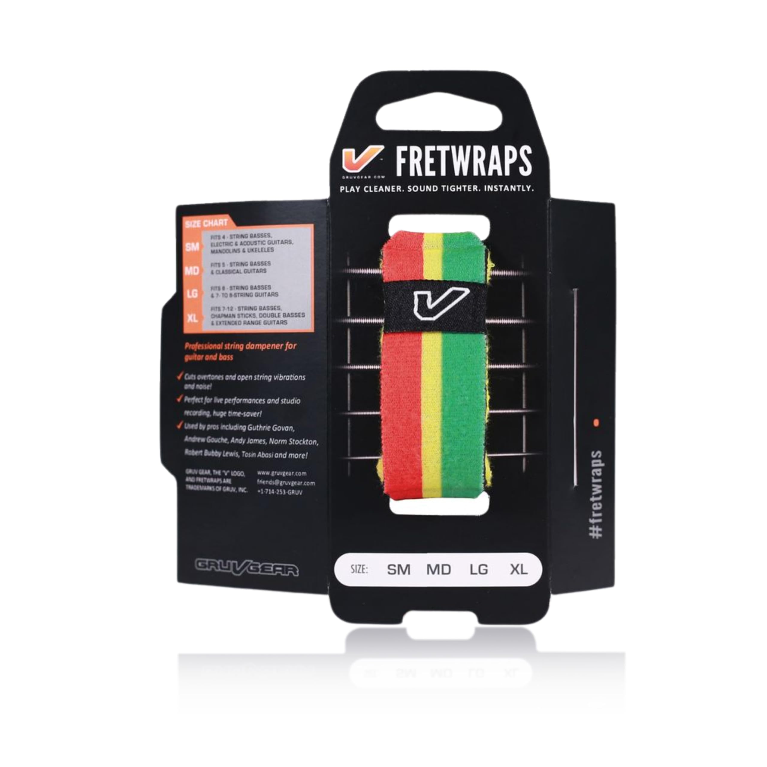 Gruv Gear Fret Wrap &amp; Guitar Mute, Fretwrap for Acoustic, Electric &amp; Bass | String Dampener Recording, Tapping &amp; Practice Accessory (1 Pack, Medium Red/Yellow/Green, Fits 5 String Bass, 7 String