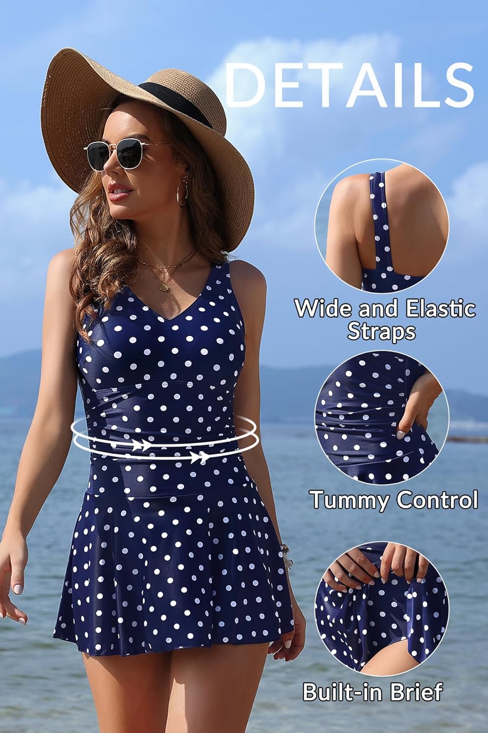 Yonique One Piece Swimsuits for Women Modest Tummy Control Swimdress Vintage Bathing Suits Skirt Swimwear - Image 4