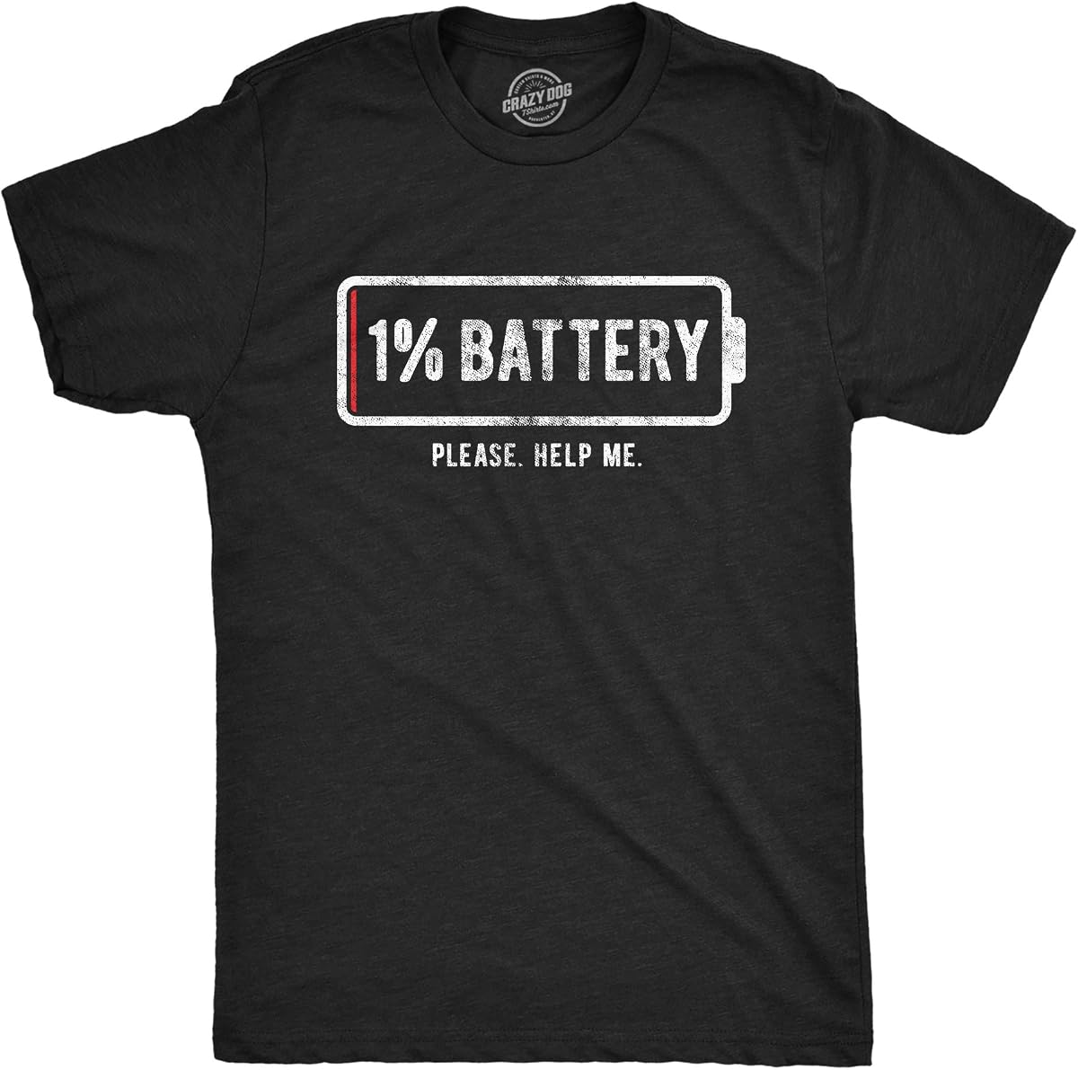 Camiseta para hombre con 1% de batería, por favor ayúdame, divertida, con gráfico vacío