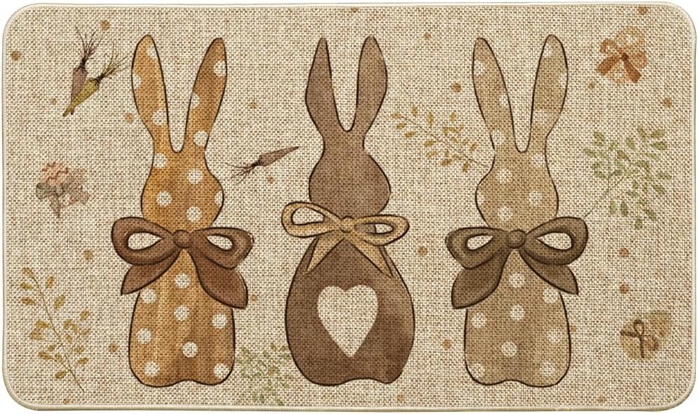 Artoid Mode Bunny Carrots Eggs Happy Easter Doormat, Seasonal Spring Home Decor Low-Profile Rug Door Mat Floor Mat for Indoor Outdoor 24x35 Inch