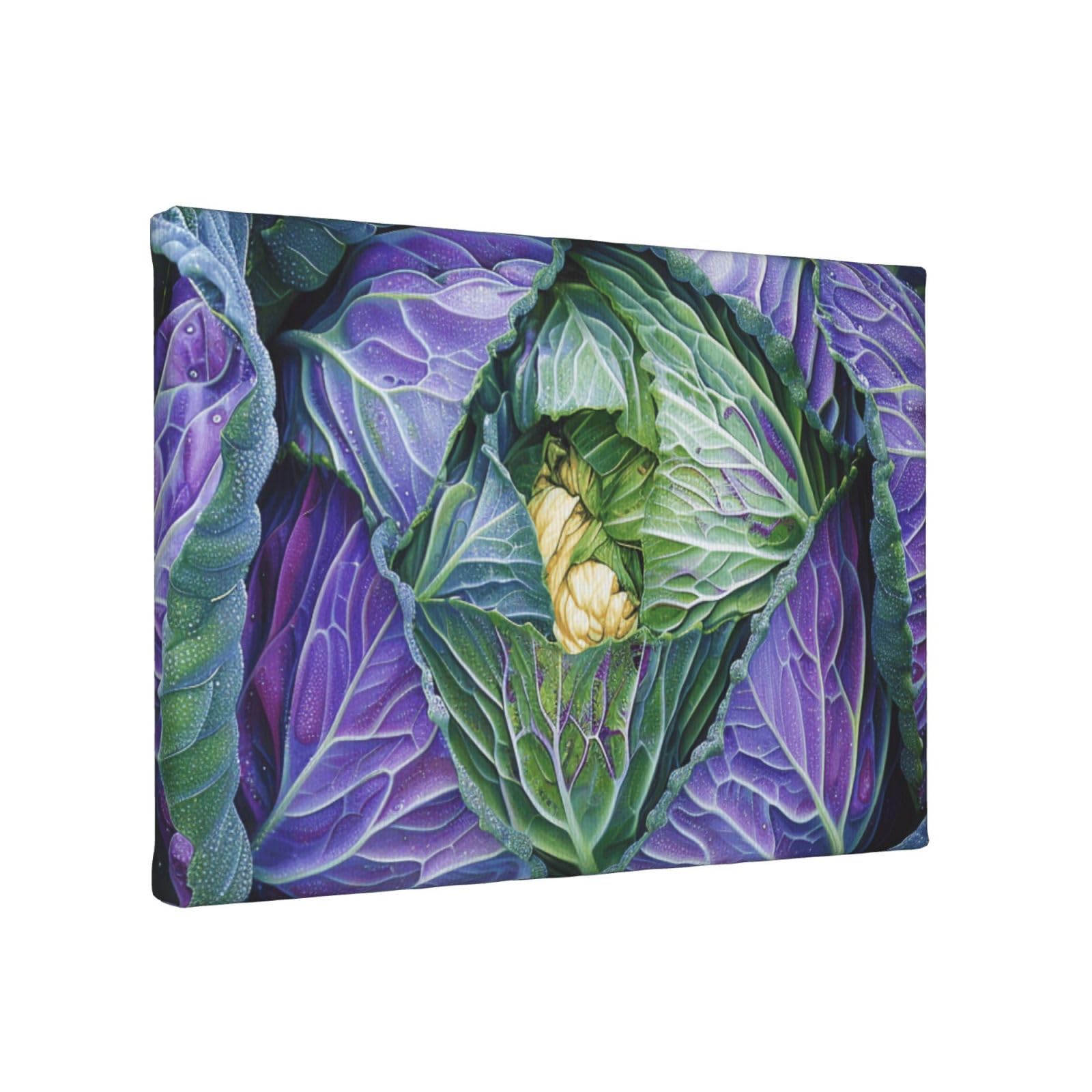 YKLJG Bright Cabbage Printed Wall Art Canvas Painting 30x20 CM Wooden Framed Picture Painting Artwork Prints for Bedroom Kitchen Home Office Decor