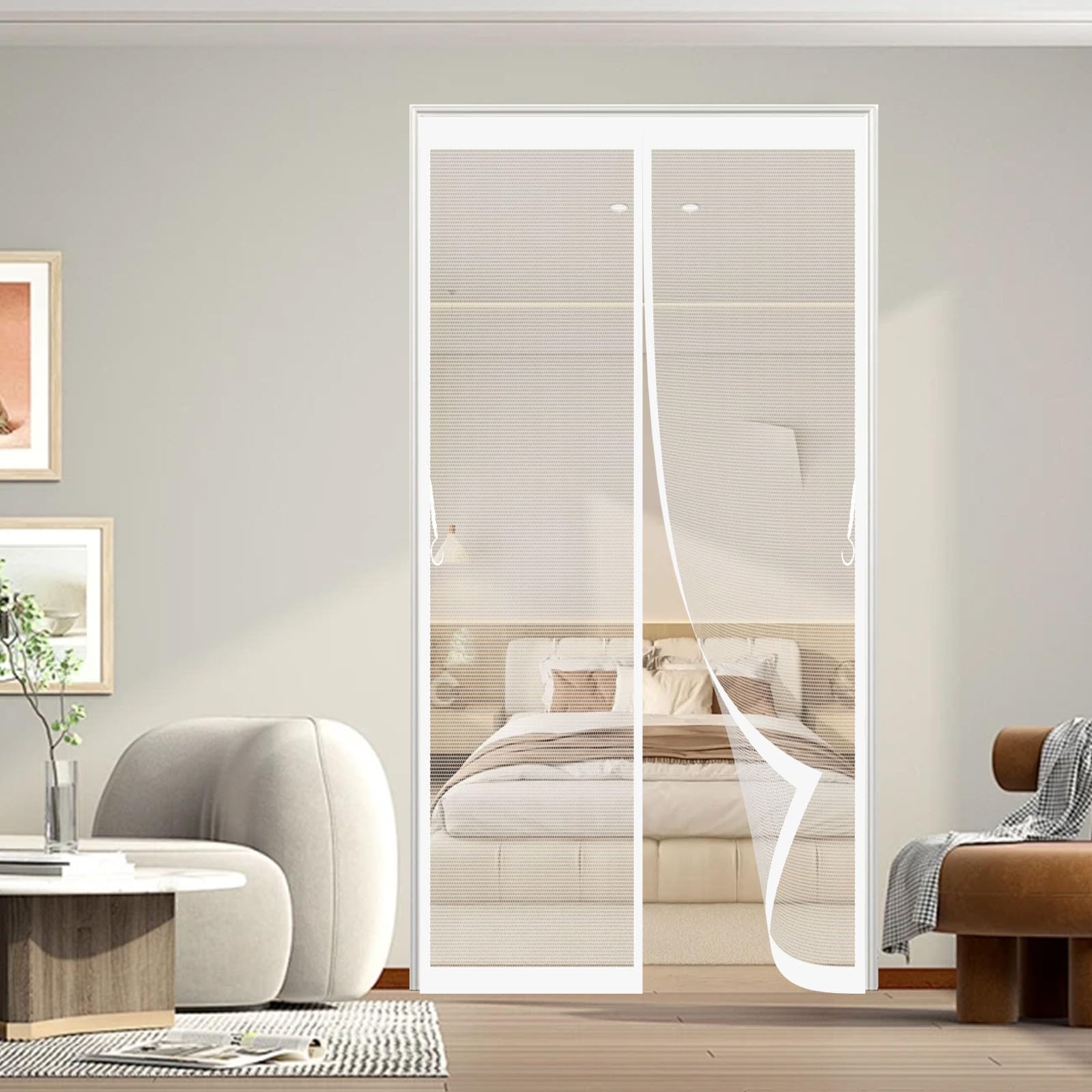 Moustiquaire magnétique de porte 107x229cm blanche pour balcon