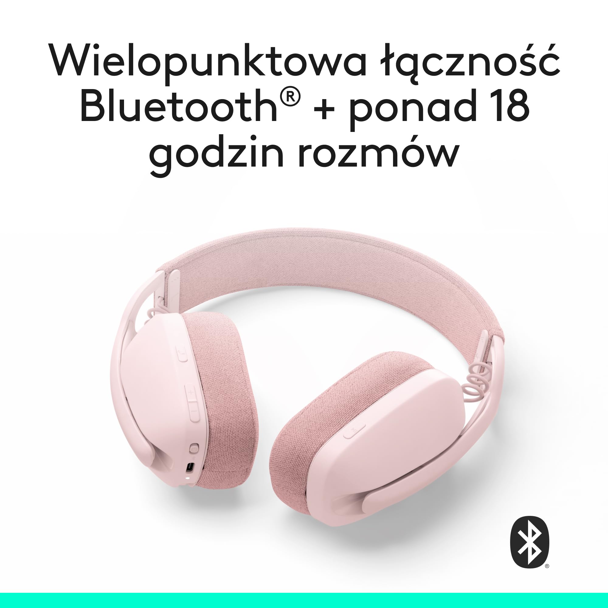 Logitech Zone Vibe 100 Lekkie bezprzewodowe słuchawki nauszne z mikrofonem z redukcją szumów, Zestaw słuchawkowy Bluetooth, dla Teams, Google Meet, Zoom i Mac/PC - Różowy