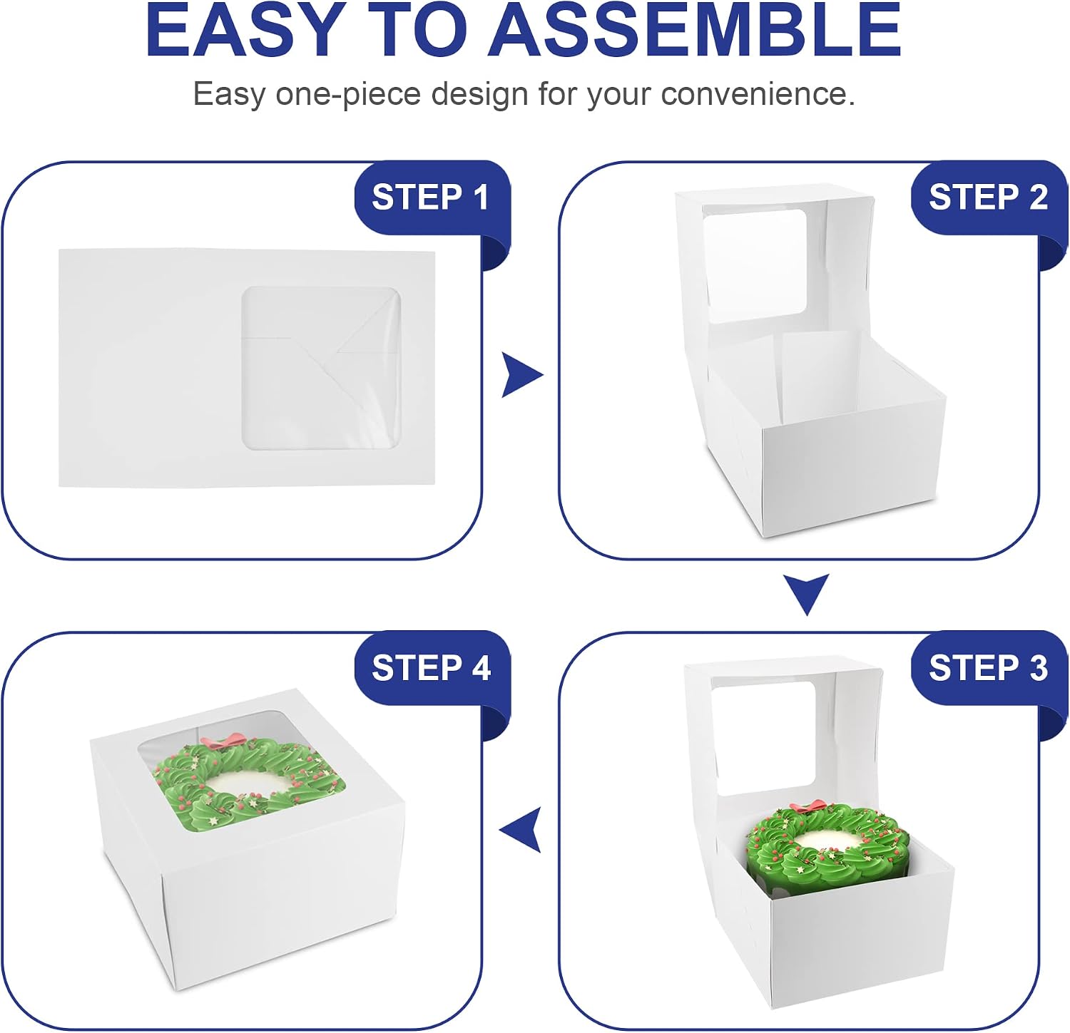 MT Products Cake Boxes 8" x 8" x 5" White Treat Boxes with Window - Pack of 15 Auto Pop-Up Bakery Boxes - Pastry Boxes Keep Donuts, Cookies, Muffins Safe - Made in the USA