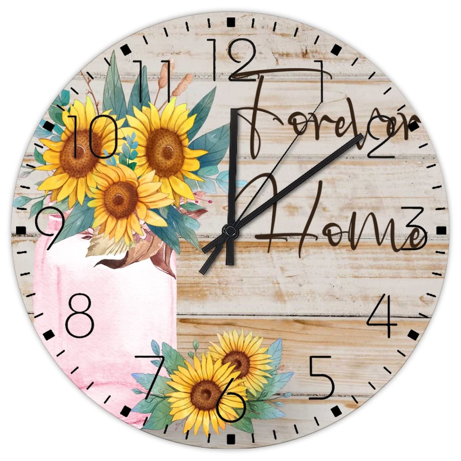 Horloge murale silencieuse 30cm bois vintage floral maison