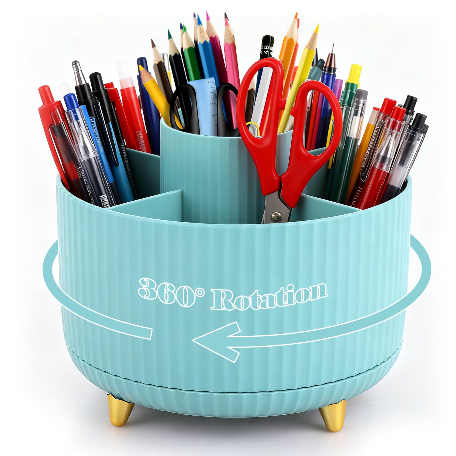Lychico Desk Organiser, 360-Degree Rotating Pencil Cup Organiser With 5-Compartment Desk Organiser, Large Capacity Pencil Pot Cup for Office, Home & School Supplies, Stationery Accessories
