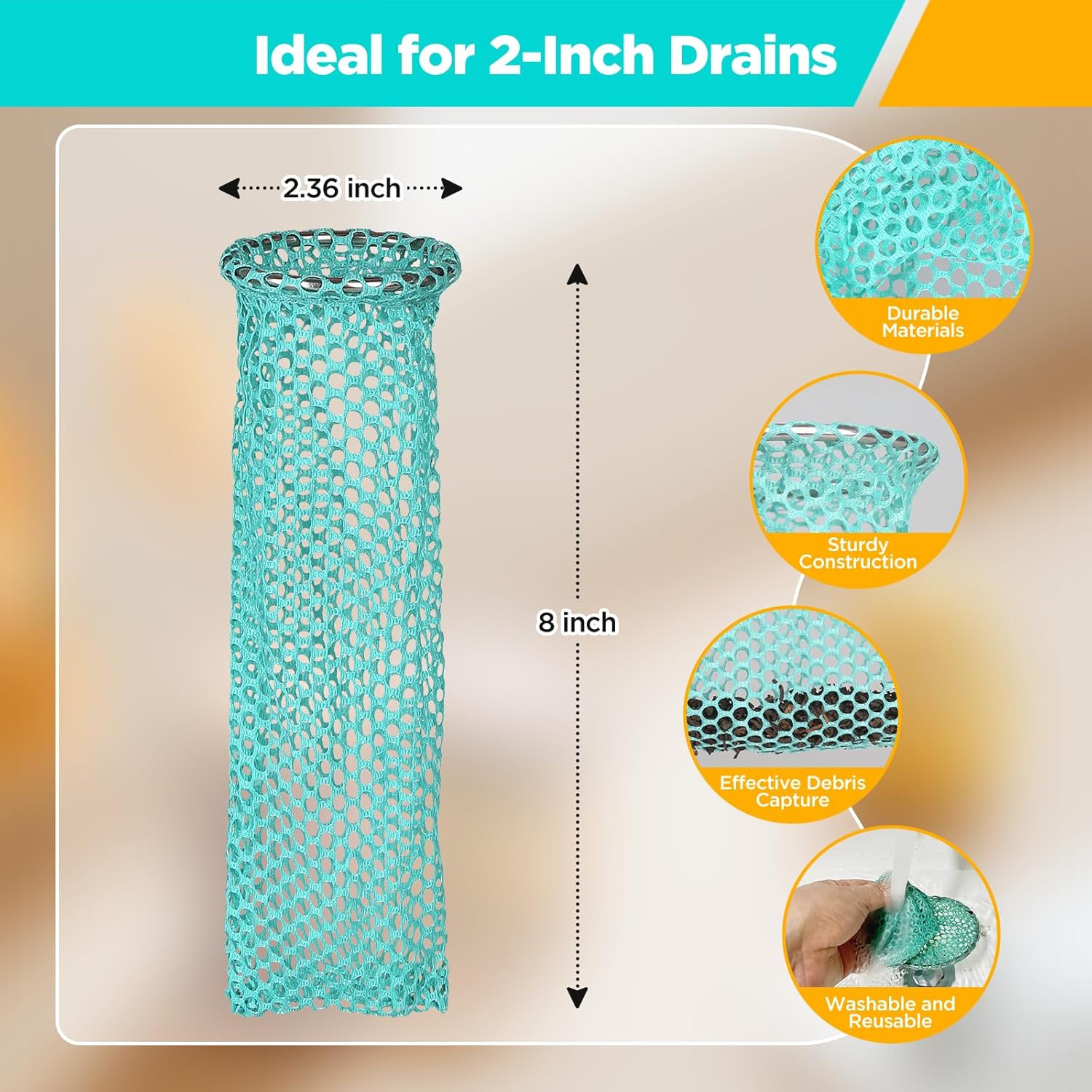 Disposable Floor Drain Strainers Mesh, Thickened Stainless Steel Floor Drain, Reusable Mesh Drain Sock Strainer - 30 Pack (2")