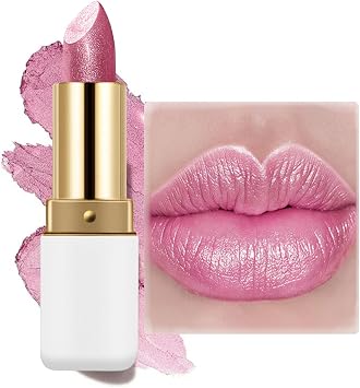 Pink Glitter Lipstick - High Impact Shimmer Lip Colour - Transfer Proof Diamond Creamy Light Pink Lipstick - Shiny Non-Sticky LipStain Makeup Gift For Women Mother
