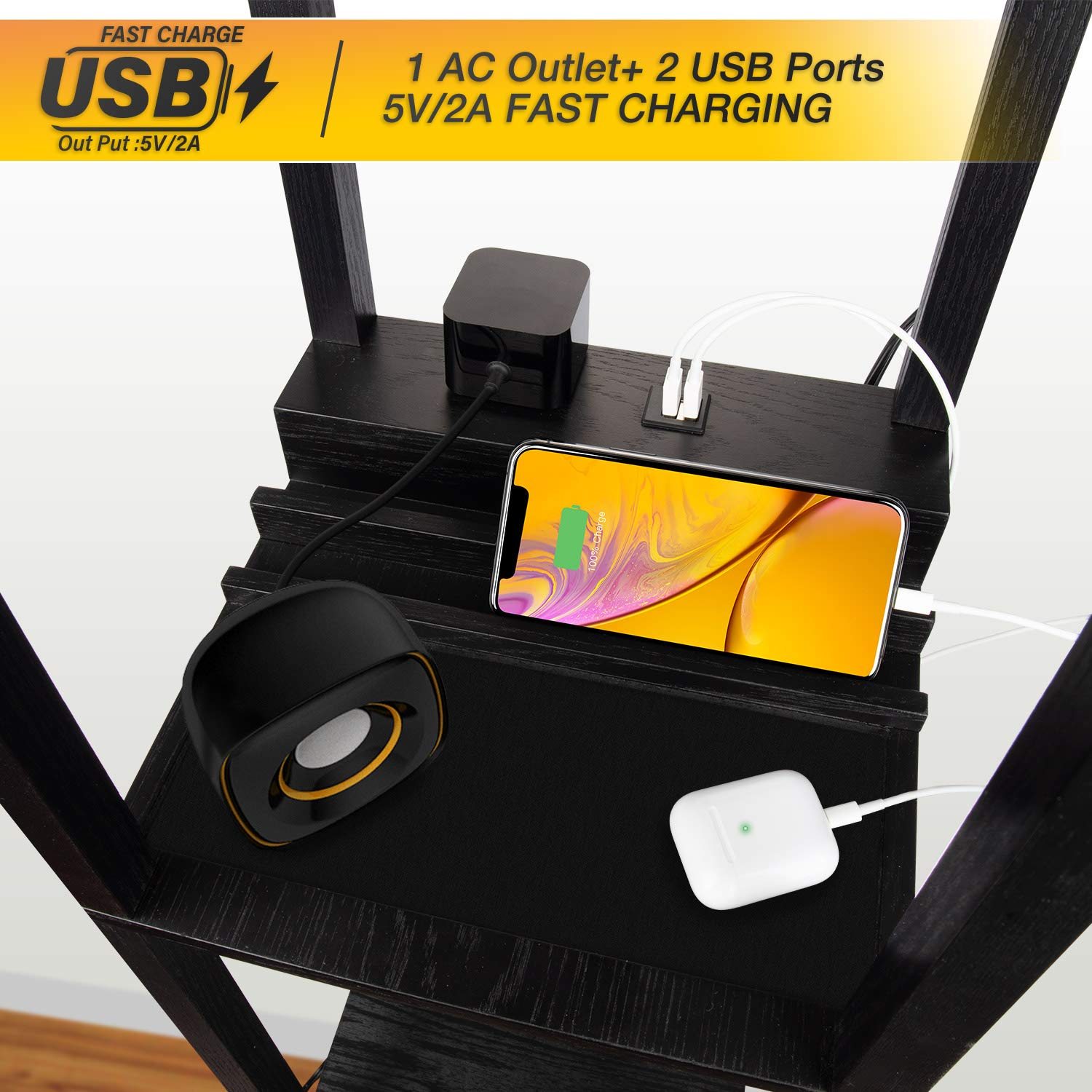 Buy 3in1 Shelf Floor Lamp with 2 USB Ports and 1 Power Outlet, 3