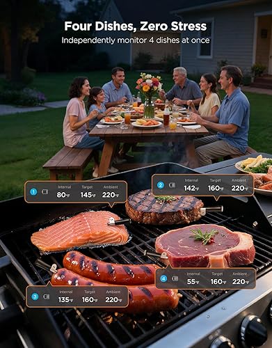Miniatura 4 de GoveeLife Termómetro inalámbrico Bluetooth para carne con 4 sondas, alcance WiFi ilimitado, precisión de ±1.8℉, termómetro digital de alimentos para