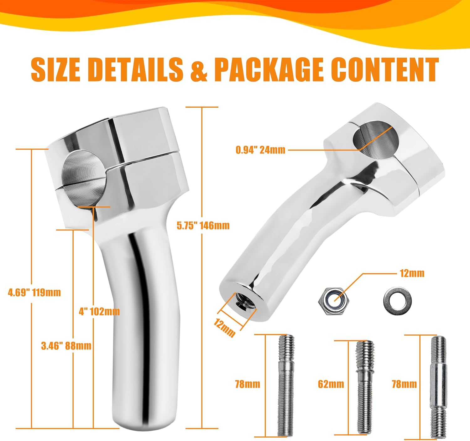 1 inch Handlebar Riser Clamp Round, 4 inch Height Increase Motorcycle Pullback Handlebar Universal Accessories Compatible with Harley Dyna Softail Honda Kawasaki Vulcan Yamaha (Chrome)