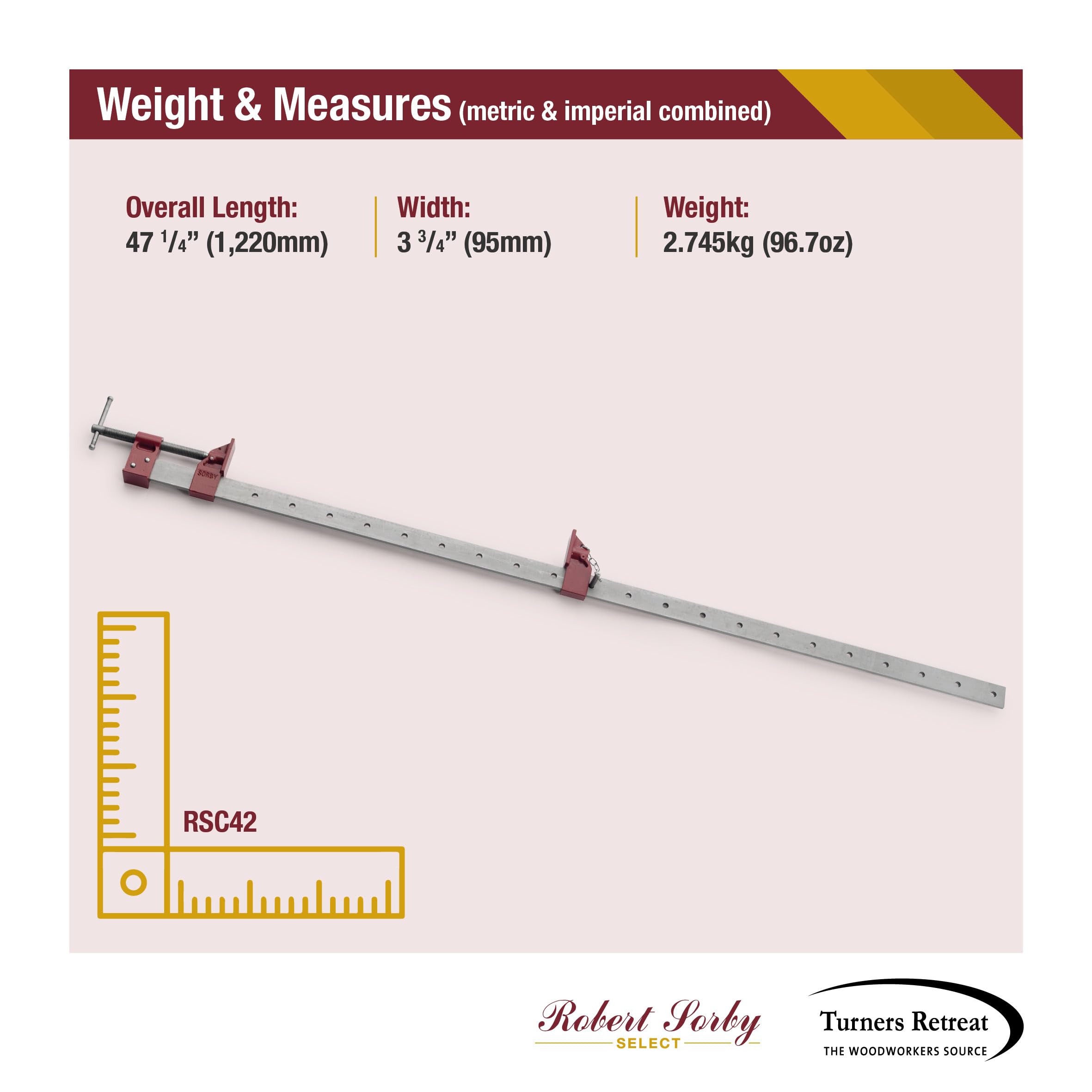 Robert Sorby Select Sargento de Barra 1067mm 42", Prensa Carpintería de Acero 500kg Fuerza de Sujeción, Mordazas Paralelas con Rosca Acme