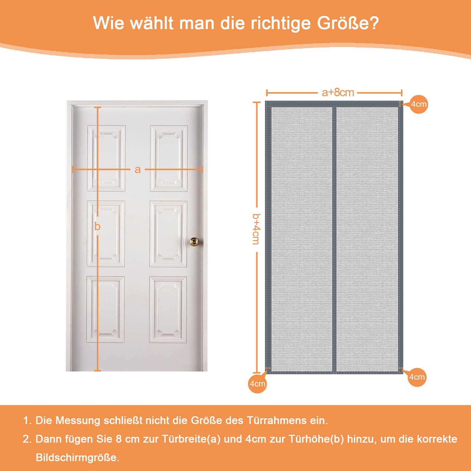 Magnet Thermovorhang Tür 120x220cm, Full Frame Klettverschluss Verdunklungsvorhänge Automatischer Verschluss Magnetische Adsorption, für Haustür Wohnzimmer- Hellgrau