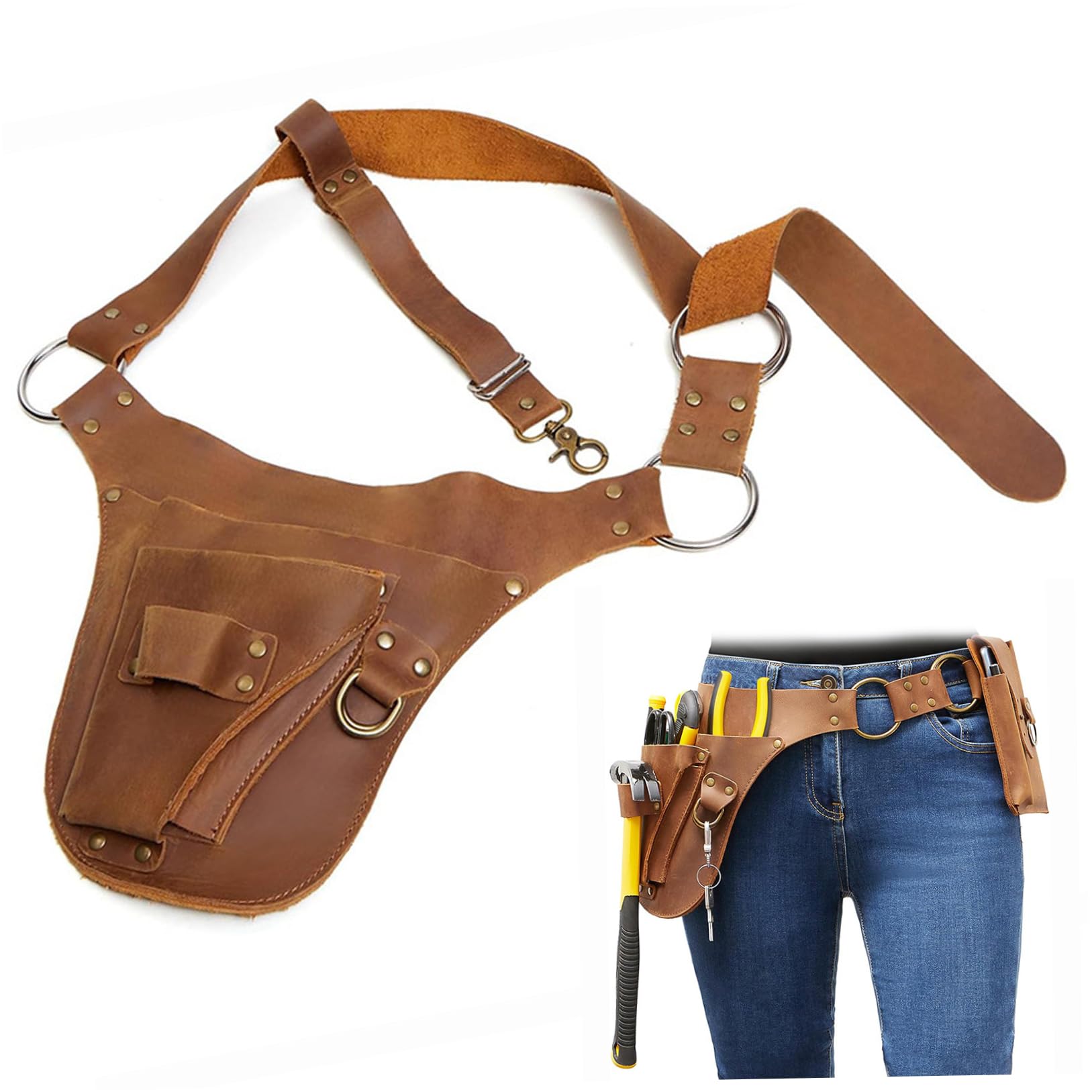 Dagllgew Women's Brown Garden Tool Belt, Portable Heavy Duty Pu Leather Garden Tool Organizer, Multi-Functional Gardening Pouch For & Men Gardeners Organizer Gardening Belt