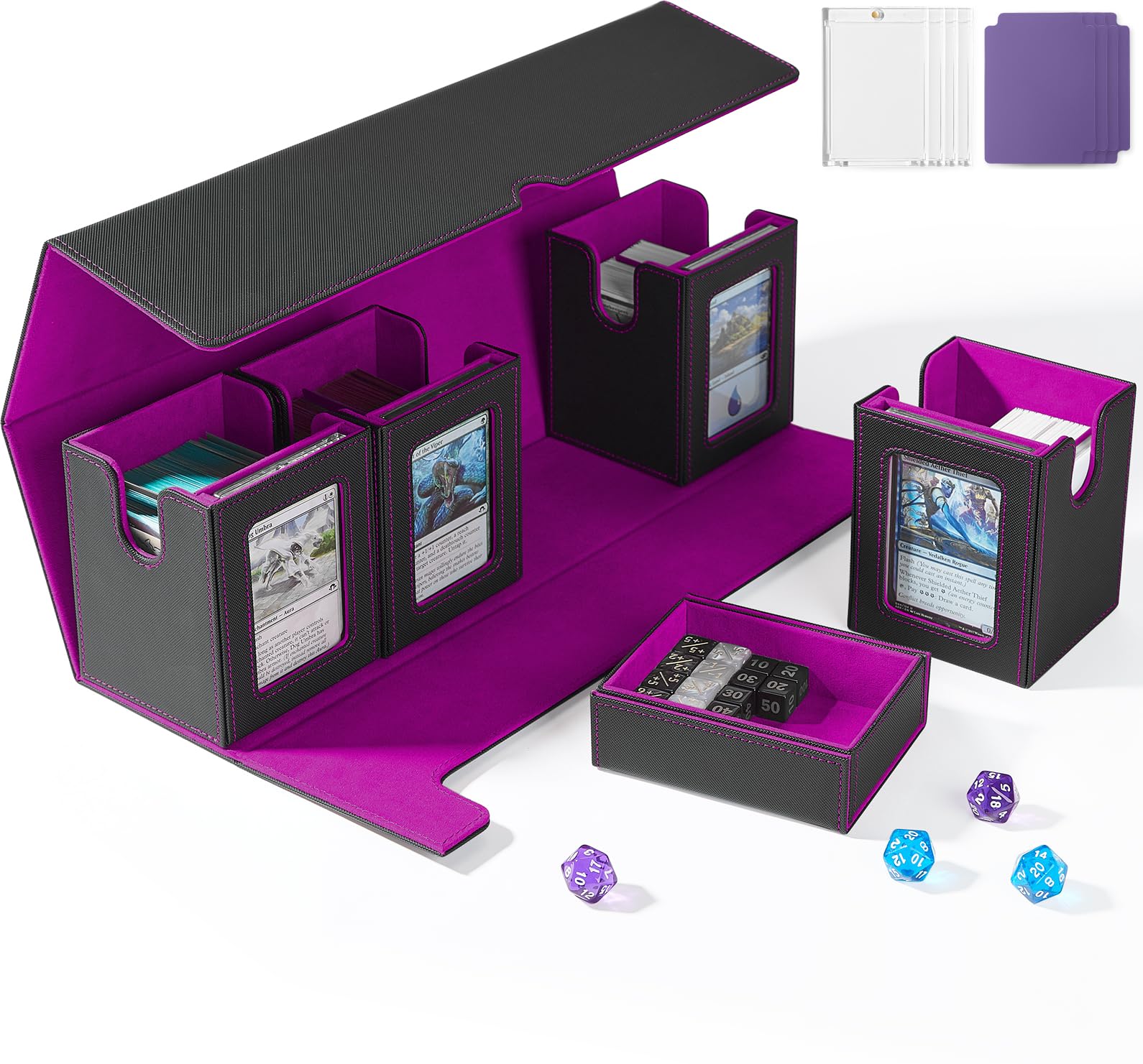 UAONO Card Deck Box for MTG with Commander Display, Black & Purple — image 1