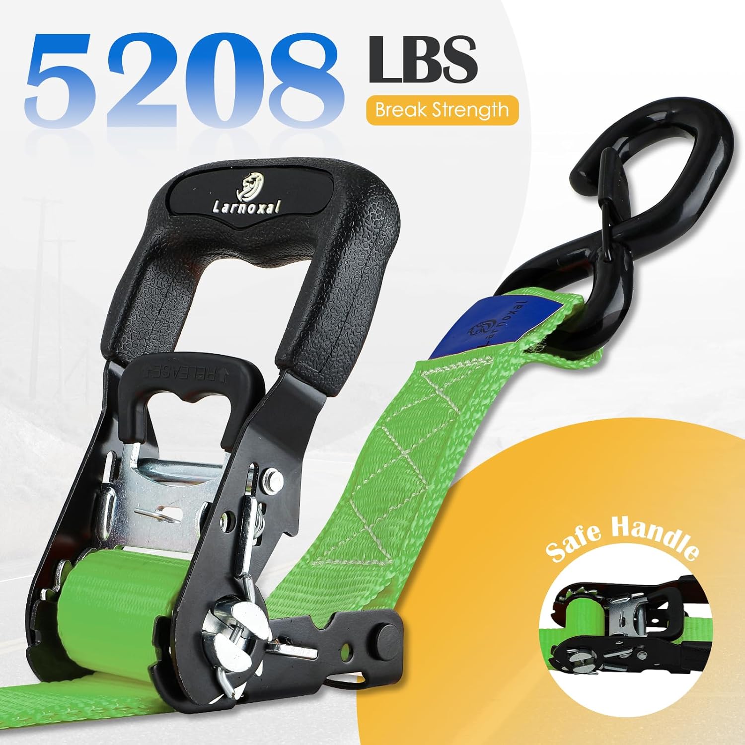 Ratchet Straps, 1.5 inch x 8.2 ft(4 Pack) Heavy Duty Tie Down Straps, Ratchet Tie Down Straps with Soft Loops-5,208 lbs (Green) - Image 3