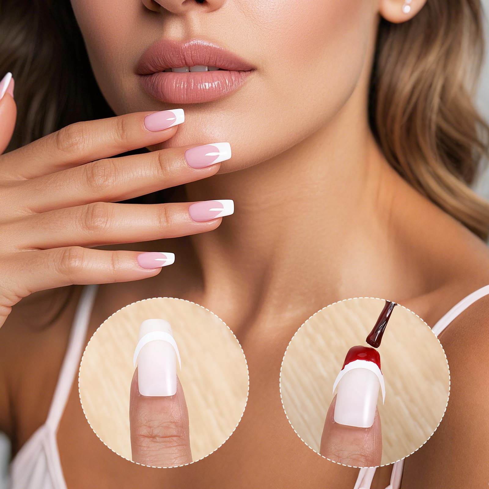 Prasacco 5 arkuszy 270 sztuk francuskich naklejek do manicure, szablony białe samoprzylepne naklejki na paznokcie, 3 kształty, dekoracji, narzędzia DIY