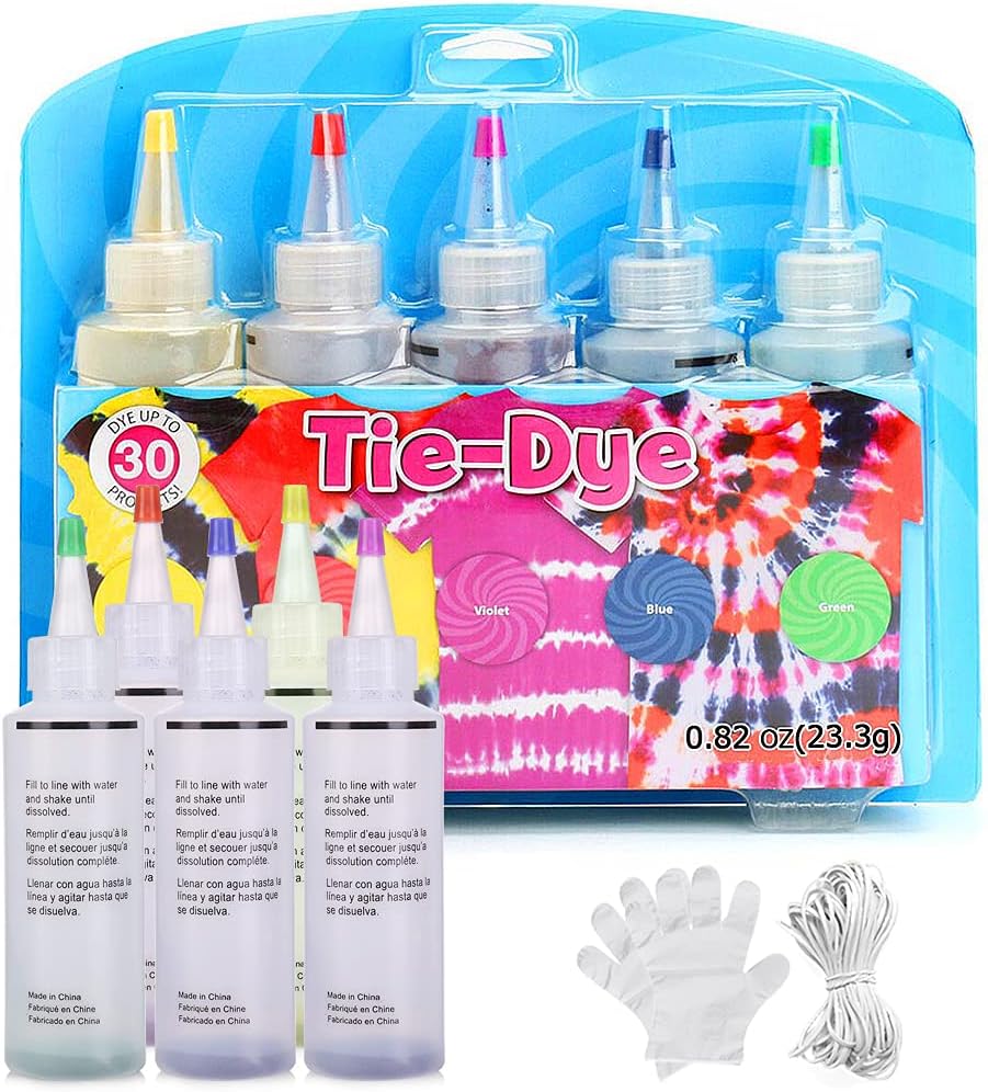 Sorlakar Tie Dye DIY Kit,5 Colors Shirt Fabric Tie Dye Kit for Kids,Adults Non-Toxic Vibrant Tie Dye Supplies with Rubber Bands,Gloves for DIY Arts and Crafts (5 Colors-A)