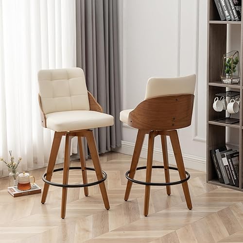 AQG Taburete de mostrador, taburete de bar tapizado giratorio gratuito 360 de 26 pulgadas con taburetes de bar giratorios de altura de mostrador