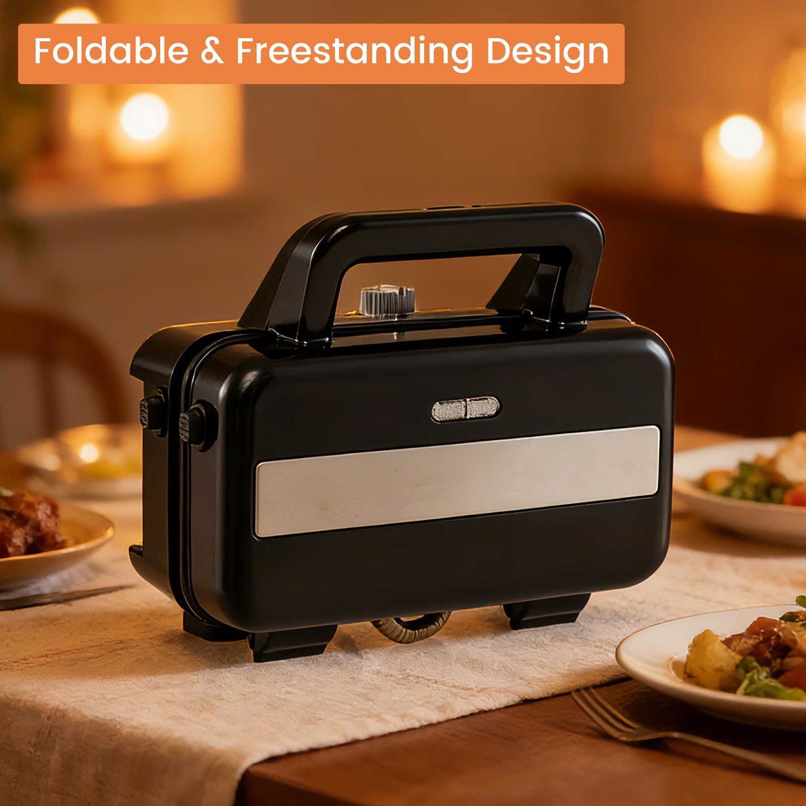 SOARS Sandwichera 3 en 1, 1200 W, máquina eléctrica Panini | 5 temperaturas ajustables, doble cara, parrilla extraíble y lavable, antisobrecalentamiento, color negro