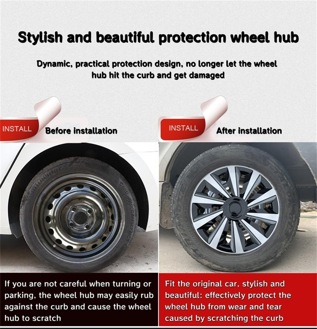 Hubcap Wheel Cover Replacement, Rims 13 14 15 16 Inch Universal Wheel Hub Caps Cover, ABS Material Exterior Accessories Snap On Car Truck SUV -Set of 4 (Pink, 14")