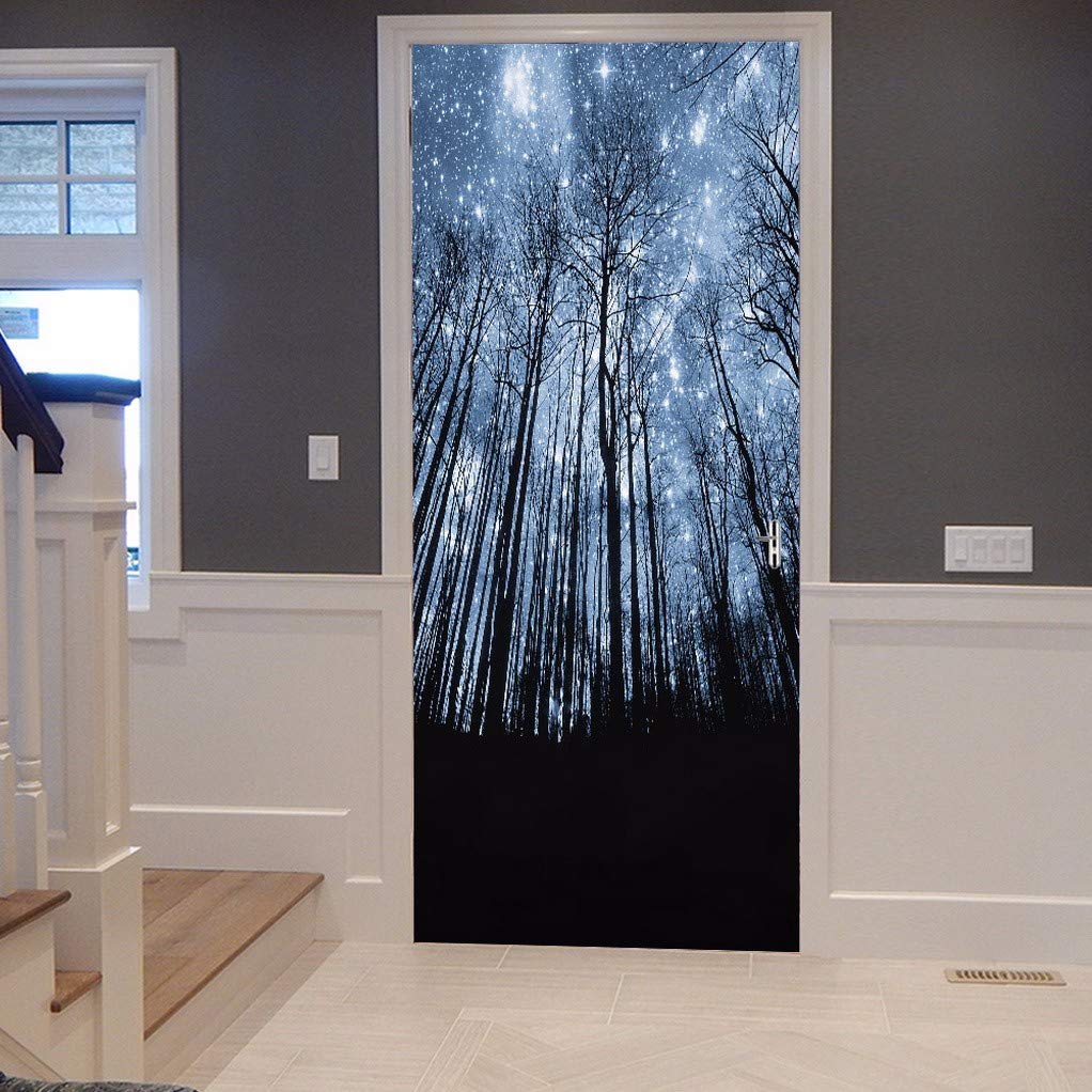 Türaufkleber Selbstklebend 77x200 Cm – Fantasie-Nachthimmel Mit Cannabisblättern, 3D-Effekt, Wasserdicht & Rückstandslos Ablösbar