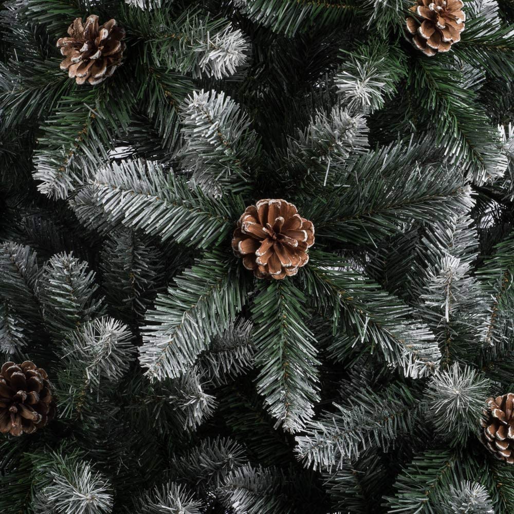 BAKAJI Sapin de Noël Harmony Marilleva Super touffu pin Vert enneigé avec Pines Base Croix en Fer Pliable de très Haute qualité Branches Pointes enneigées Facile à Assembler des brins à Crochet (180