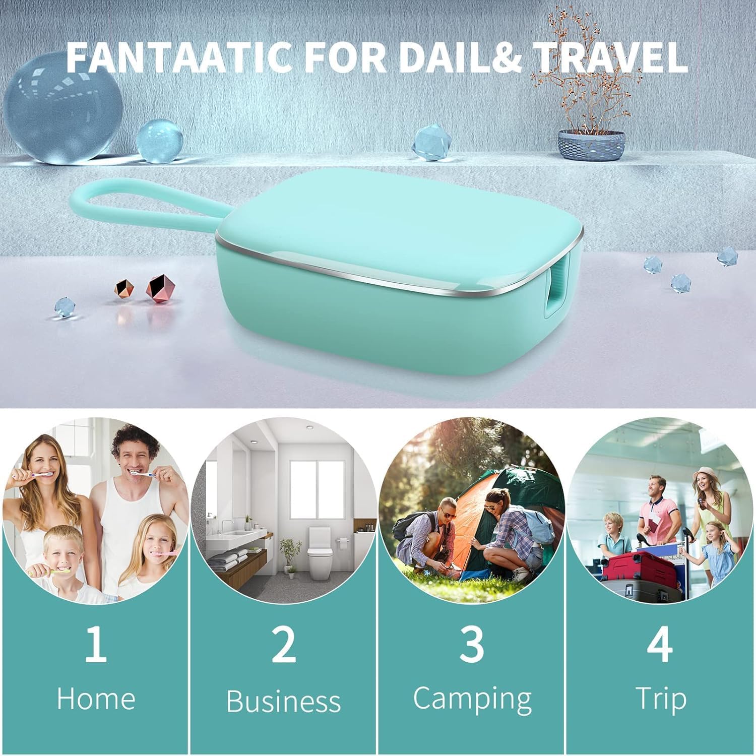 Toothbrush Covers, Portable Toothbrush Holder with Cleaning Light, Rechargeable Travel Toothbrush Box Case with Holder for Household and Travelling or Business Trips (Blue)