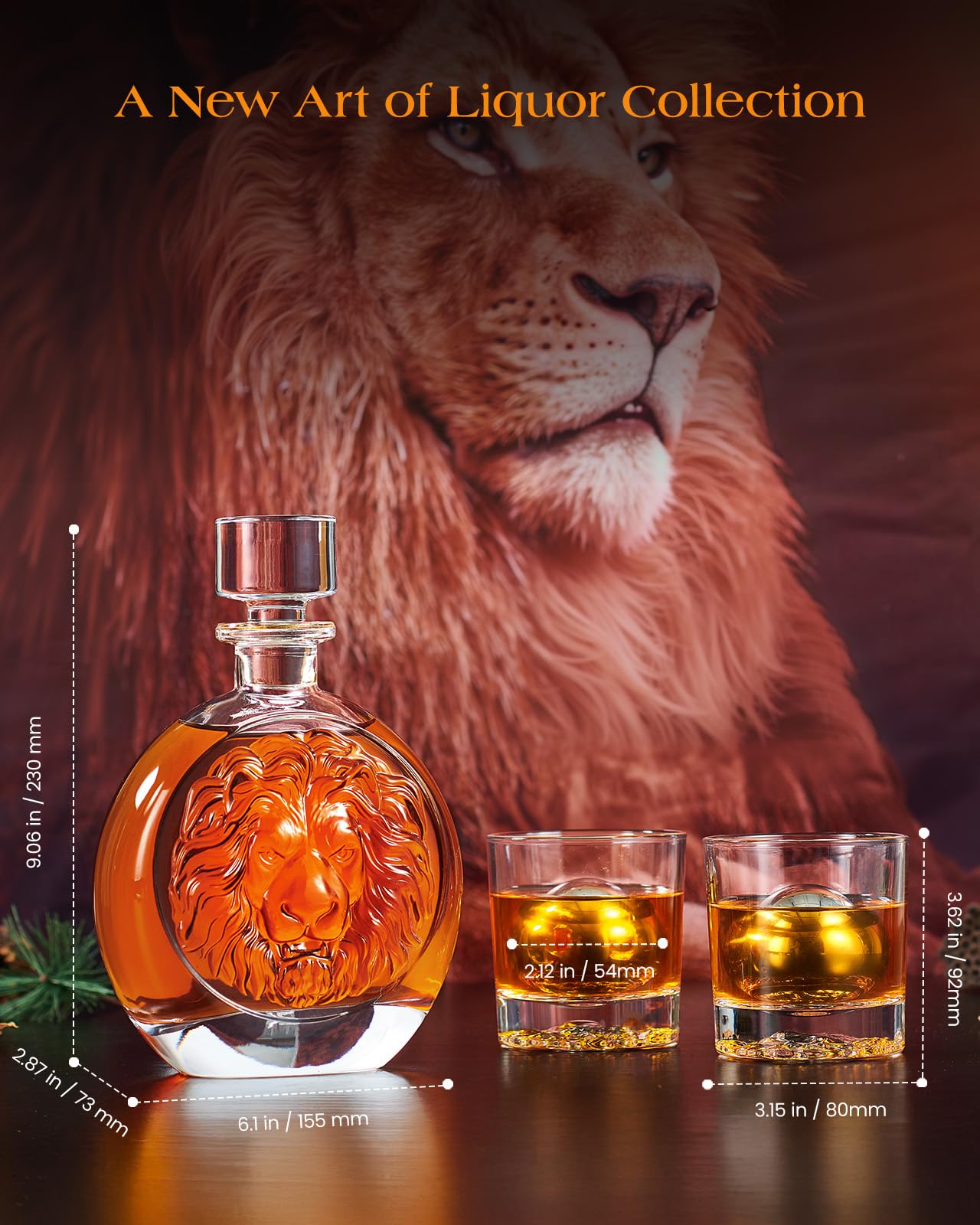 Amazon.com: Kollea Lion Whiskey Decanter Gift Set with 2 Glasses