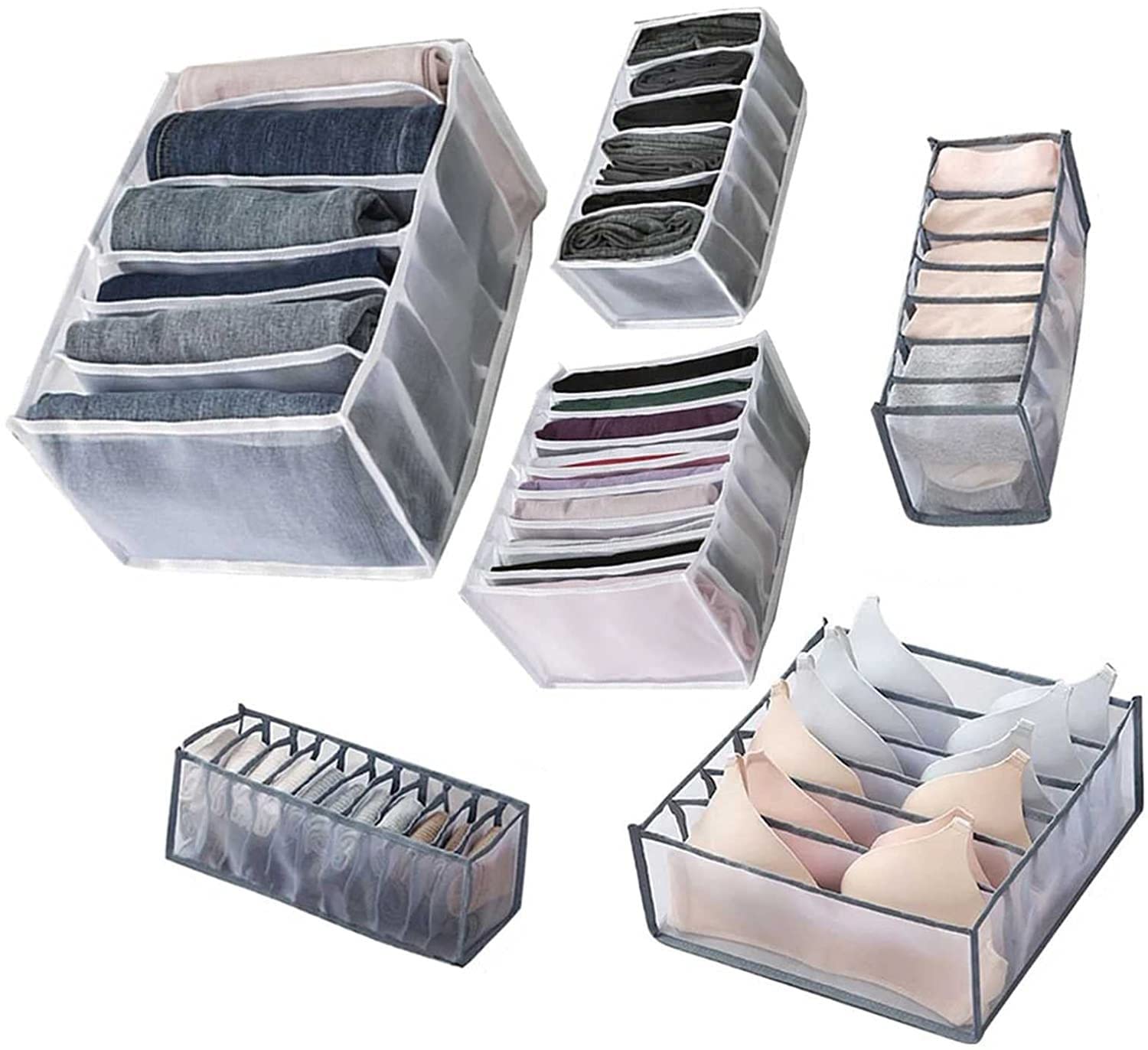 6 Pezzi Scatola di Separazione della Maglia dei Vestiti del Cassetto Vano Portaoggetti per Jeans Divisori per Cassetti Pieghevoli per Vestiti Jeans Calze Reggiseno Biancheria Intima