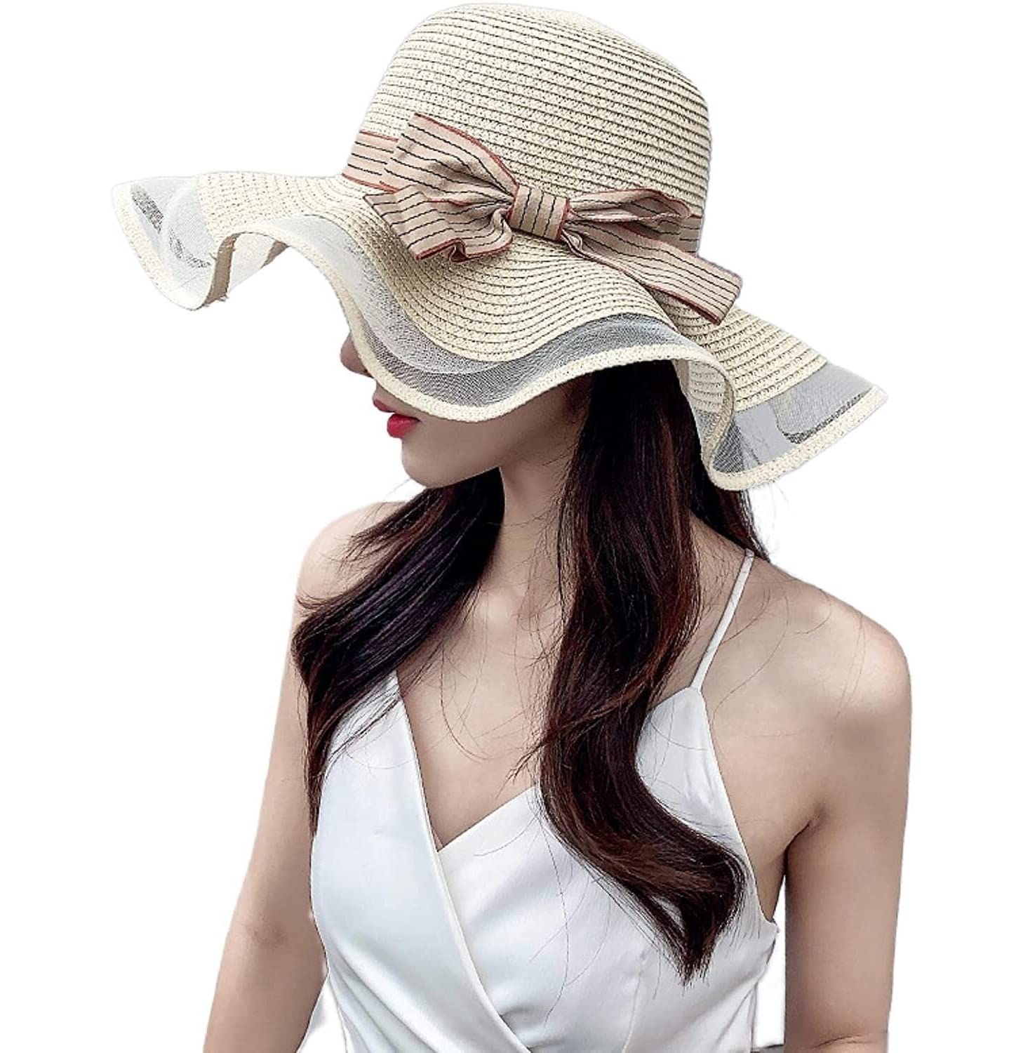 Sombrero de Playa Plegable, Sombrero De Paja Verano para Mujer, para El Sol En La Playa, Protección Solar para Vacaciones Sombrero Playa Verano
