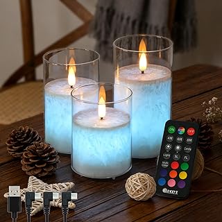 Rechargeable Ice Crystal Glass Flameless Candles, RGB Color Changing Realistic Flickering Flameless Candles with Remote & Timer,Best Festival Wedding Home Party Decor - Set of 3