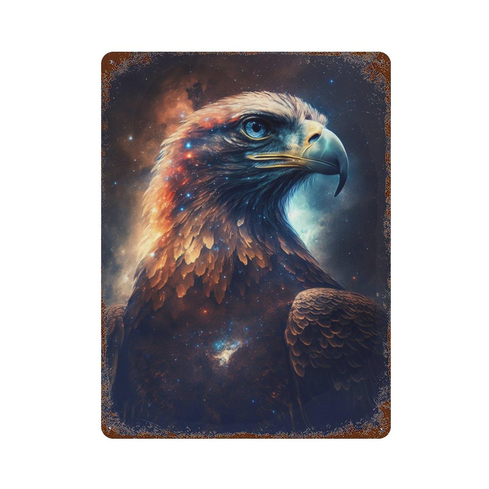 Galactic Eagle Portrait 15.7"x11.8" Distressed Metal Wall Sign, Retro Wall Decor for Garage, Bar And Workshop Decor