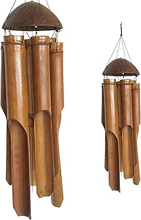 Bellaa 23349 Handcrafted Bamboo Wind Chimes with Coconut Shell - Handmade Windchime 38 Inch Natural Sound Outdoor Garden Decor for Porch Patio Yard
