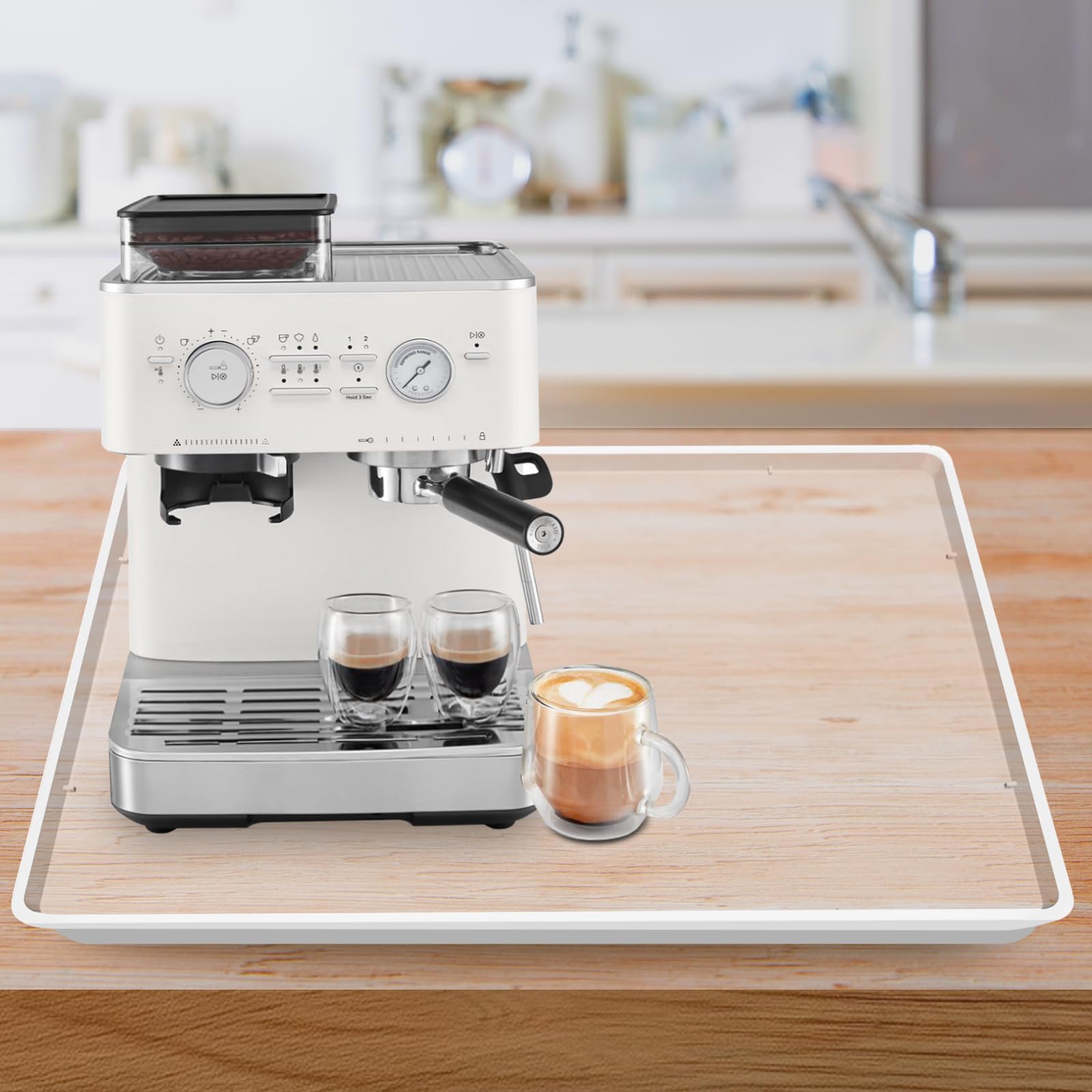 Silicone Coffee Maker Mat with Lip for Countertops, 19.7''x15'' Translucent