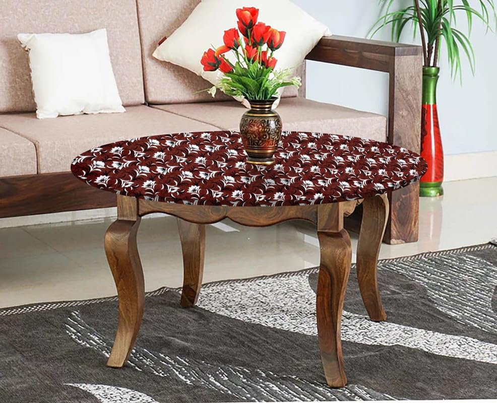Image of The Furnishing Tree Round Elastic Fitted Center Tpoy Table Cover WxL 20x20 Inches Floral Pattern Magenta