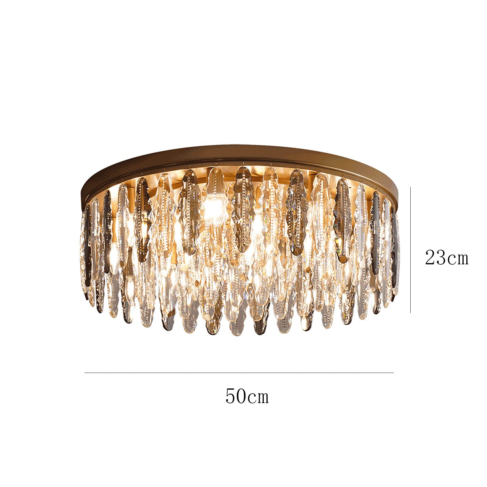 Nowoczesny kryształowy żyrandol z deszczownicą, oświetlenie sufitowe LED, lampa sufitowa, lampa do jadalni, łazienki, sypialni, salonu, E14, wymagane żarówki - złoty 50x23cm