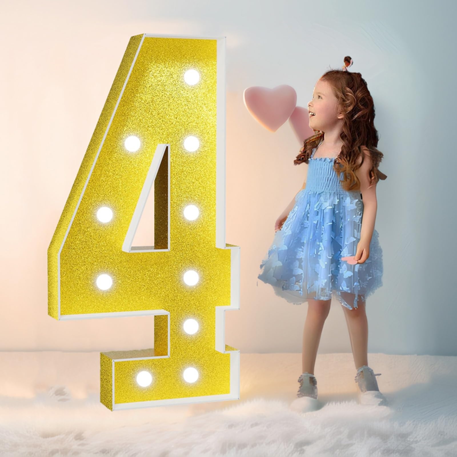 Marquee Light Up Number Large Mosaic Numbers Sign with White Lights Giant Mosaic Frame Number for 5th 50th Birthday Party Anniversary Decorations Pre-Cut Foam Board(Color:Number 4,Size:100cm/3.3FT)