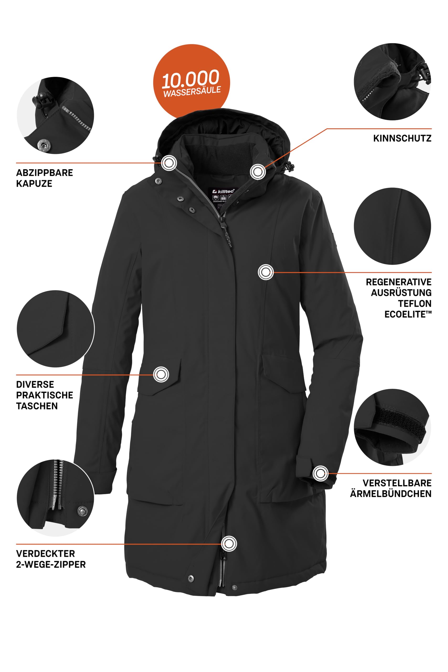 Killtec Damen Damen Funktionsparka Parka/Mantel wasserdicht mit abzippbarer Kapuze (1er Pack)
