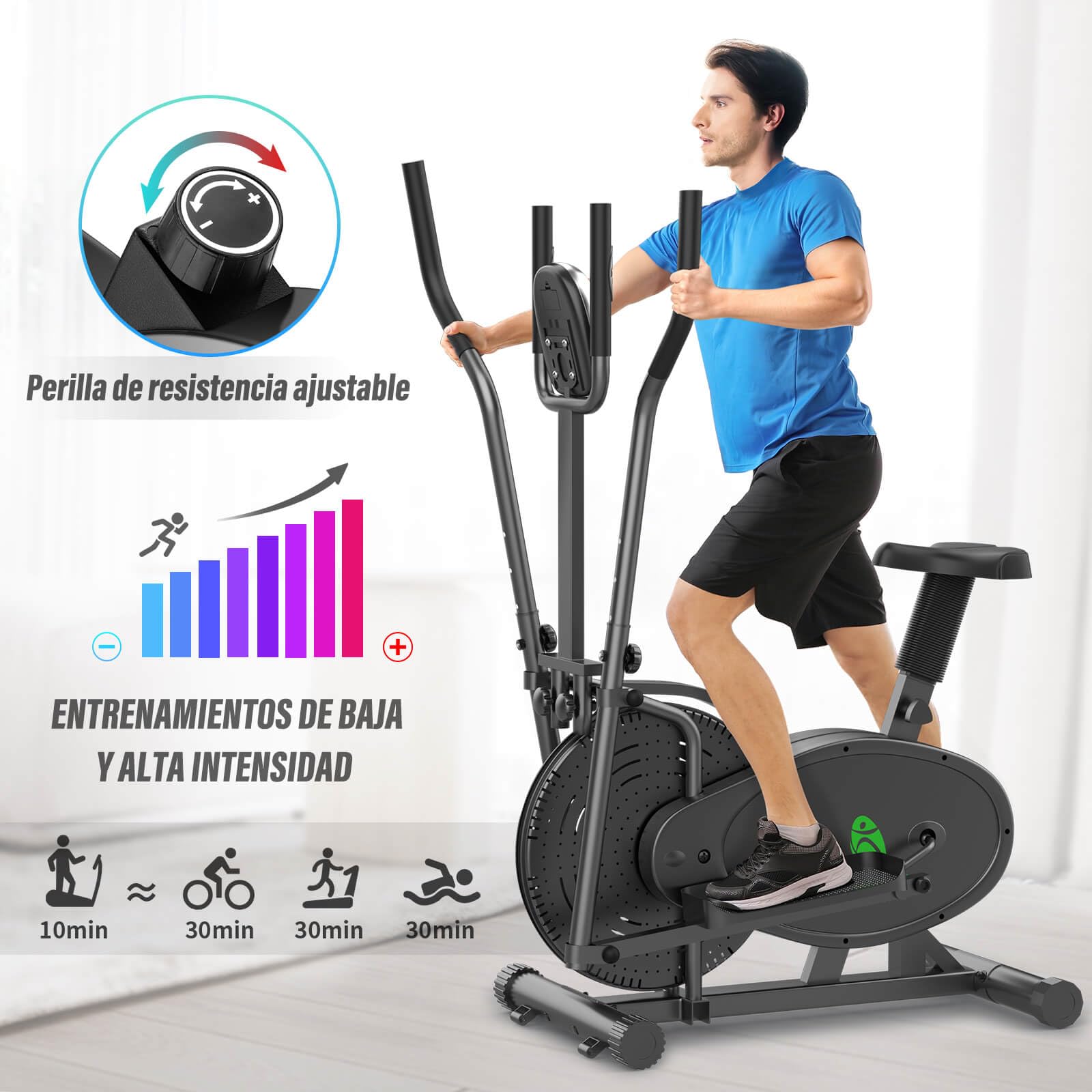 Bicicleta Elíptica para Casa, 2 en 1 Ergonómico Elliptical Cross Trainer con Asiento Ajustable Y Resistencia, Pantalla LCD, Ahorro De Espacio 265 LBS Capacidad De Carga