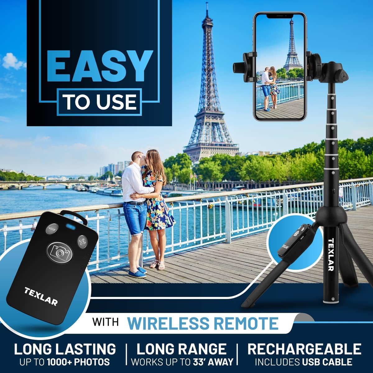 Texlar 48" Selfie Stick Tripod with Remote for iPhone 13, 12, 11, XR, X, 8, 7, Pro, Max, Plus, SE, Android Phone, Smartphone - TS48 Pro Small Mini Cellphone Stand : Cell Phones & Accessories