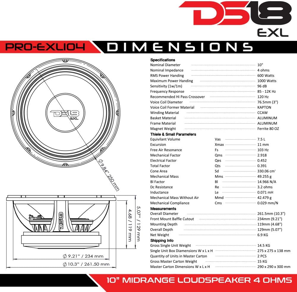 Amаzоn Crаzу 🔥 Dеаlѕ DS18 PRO-EXL104 Loudspeaker - 10, Midrange, Red Aluminum Bullet, 1000W Max, 600W RMS, 4 Ohms, Ferrite Magnet - For the Peple Who Live and Breathe Car Audio (1 Speaker)
