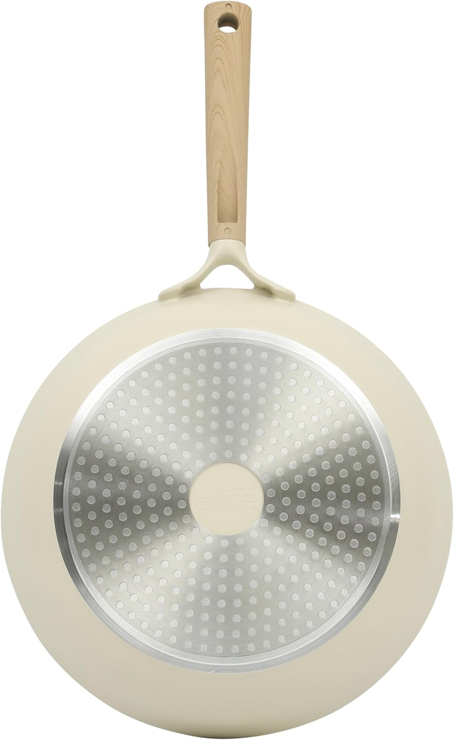 Gibson Elite Folkstone Large 12 Inch Heavy Duty Cast Aluminum Cookware Non-Toxic Premium Ceramic Non Stick Frying Pan, Kitchen Egg Pan, Omelet Pan, Linen White W/Wood Handle, Induction Safe