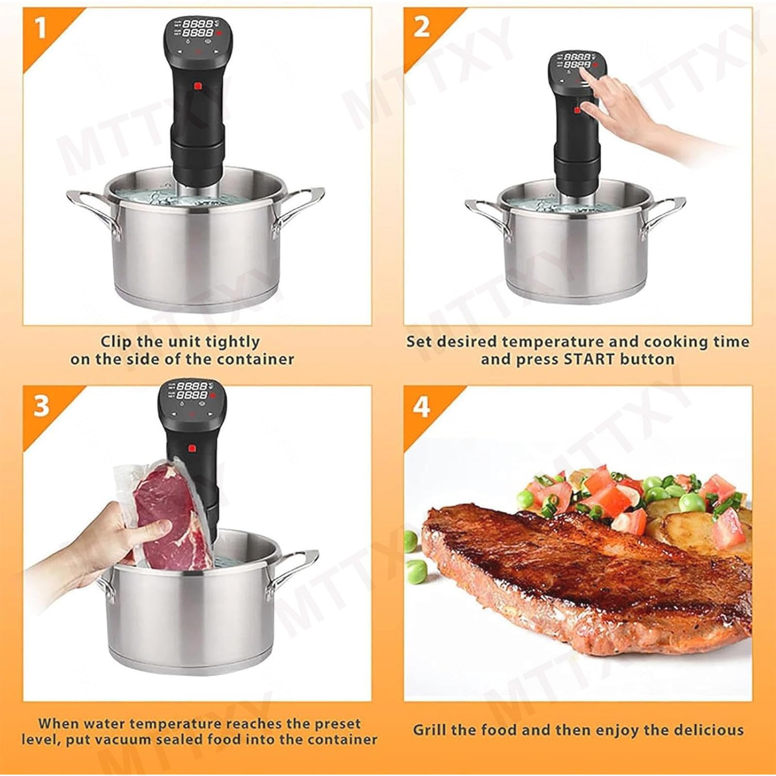 Kuchenka Sous Vide O Mocy 1100 W, Cyrkulator Zanurzeniowy Z Ekranem Dotykowym LCD, Wodoodpornością Ipx7, Kontrolą Temperatury, Próżniowym Urządzeniem Grzewczym O Powolnym Gotowaniu