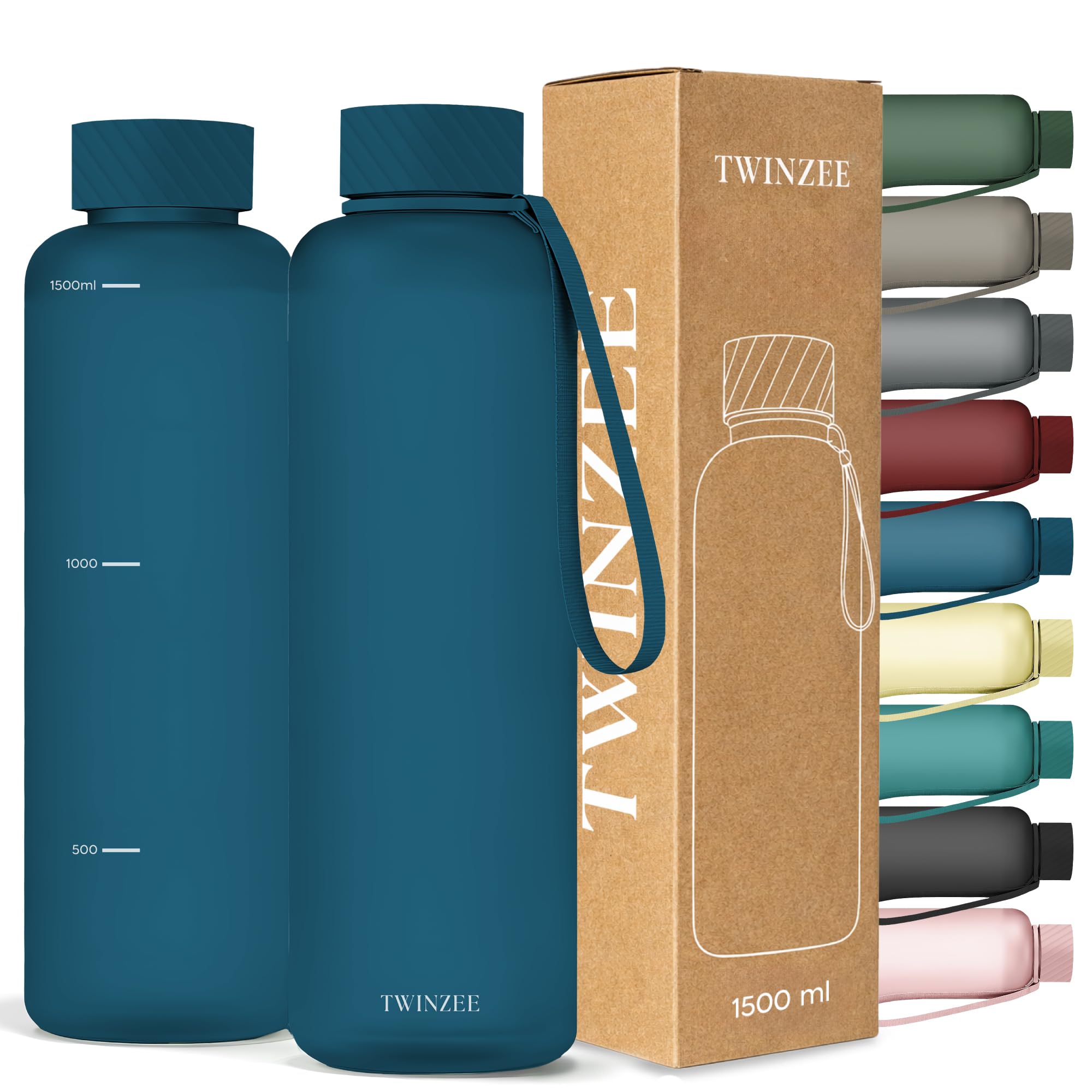 Twinzee Botella Agua 1,5 litro - Sin BPA & Antigoteo, Botella de Agua Deportiva, Oficina, Colegio, Gym, Cantimplora - Tritan Water Bottle, Verde Bosque — view 21