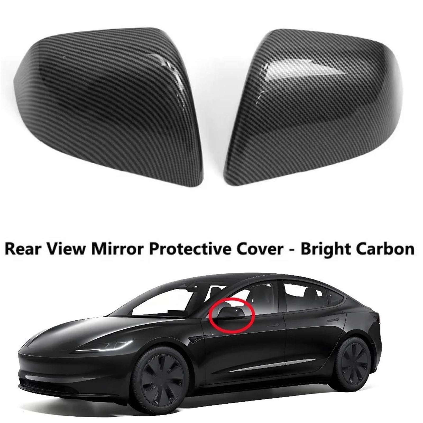 Tapa Cubierta Espejo Retrovisor Para Tesla Para Model 3 Para Highland ABS Espejo Retrovisor Carcasa Decorativa Accesorios Exteriores Coche Cubierta Fibra Carbono(1Matt Carbon)