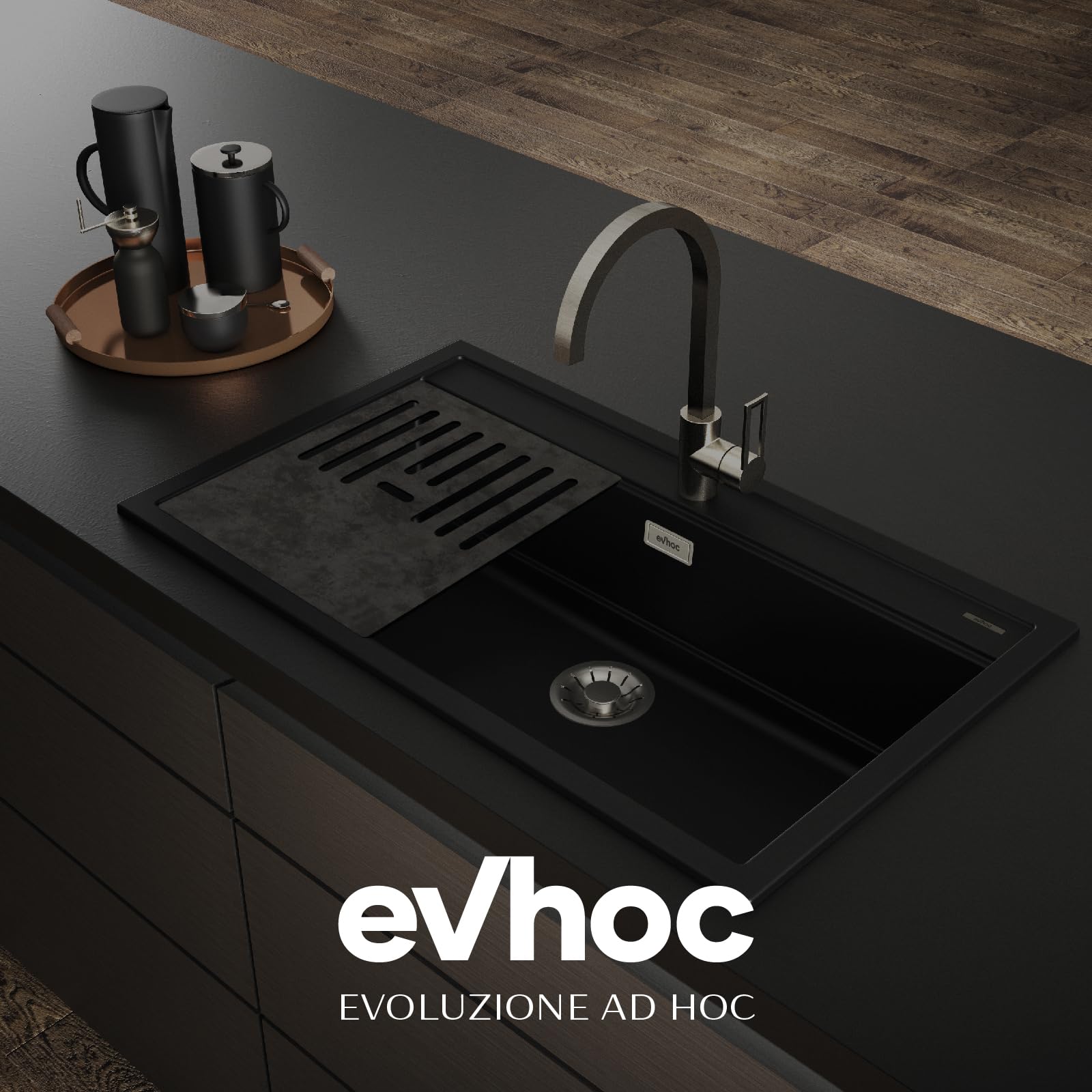EVHOC Tagliere in Hpl per Lavello Cucina, 34x38,5 cm, Petra, COMPLEMENT 340 | Tagliere Multifunzione da Appoggio, Made in Italy