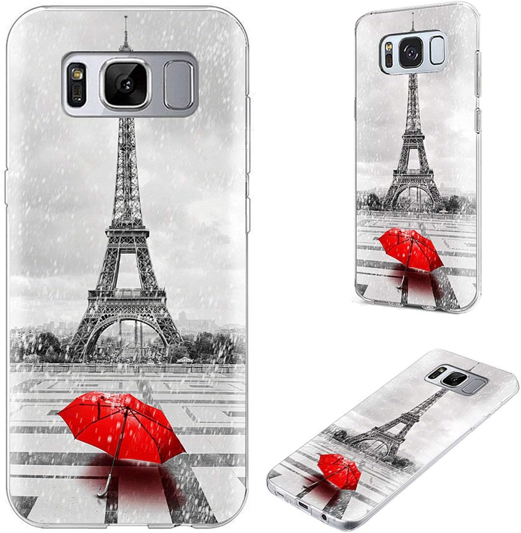 S8 Case,S8 Case for Girls,VoMotec Shockproof Anti-Scratch Slim Flexible Soft TPU Rubber Full Protective Shell Cover Cases for Samsung Galaxy S8,France Paris Eiffel Tower Rain Red Umbrella